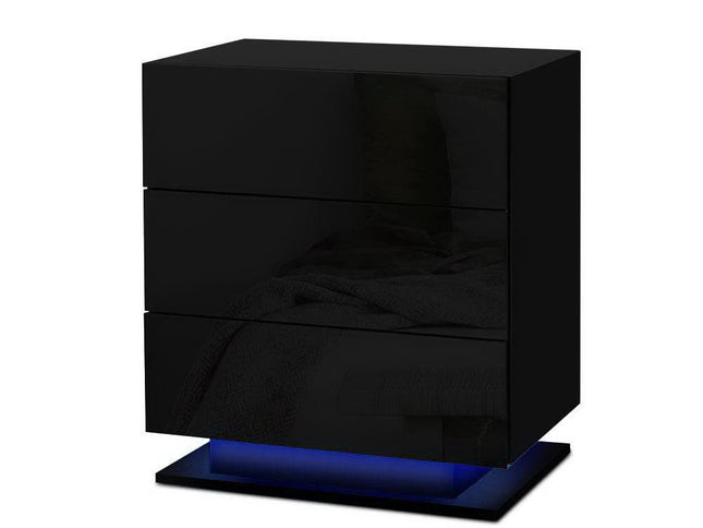 Artiss 2x Bedside Table LED 3 Drawers - MORI Black