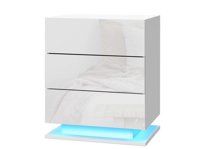 Artiss 2x Bedside Table LED 3 Drawers - MORI White