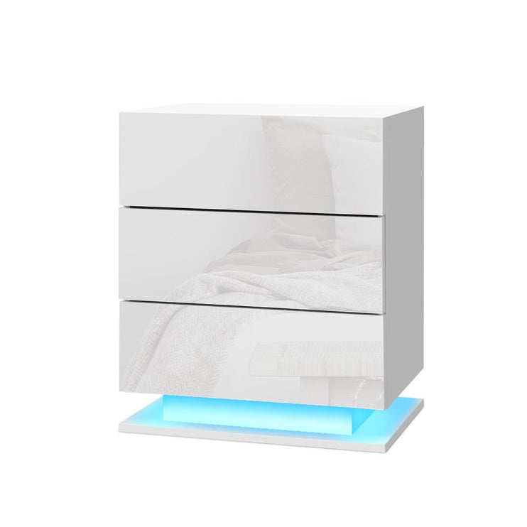 Artiss 2x Bedside Table LED 3 Drawers - MORI White