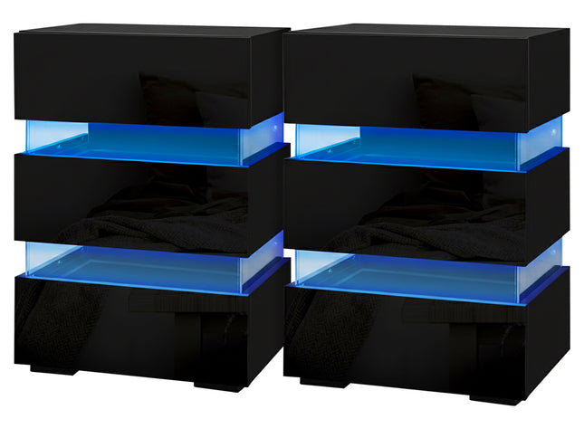 Artiss 2x Bedside Table LED 3 Drawers - LUMI Black