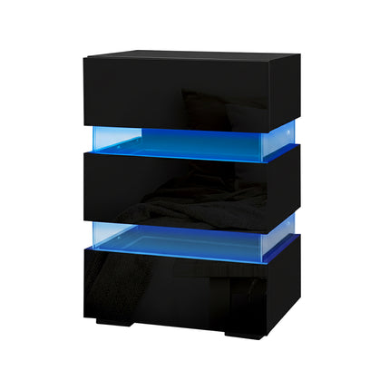 Artiss 2x Bedside Table LED 3 Drawers - LUMI Black