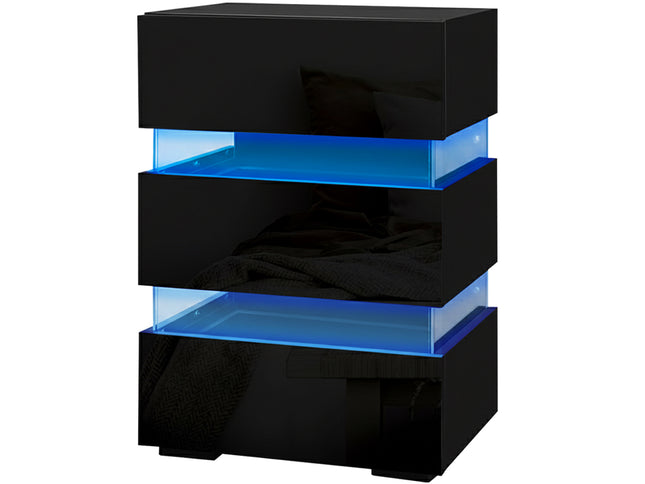 Artiss 2x Bedside Table LED 3 Drawers - LUMI Black