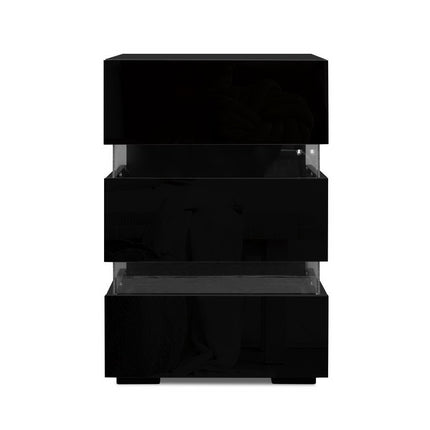 Artiss 2x Bedside Table LED 3 Drawers - LUMI Black