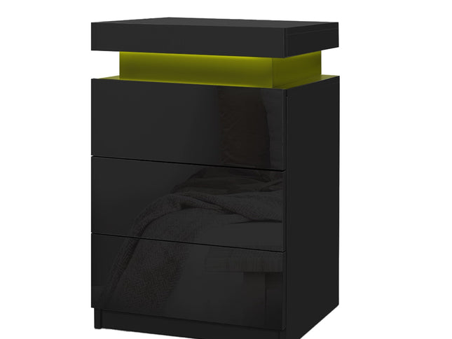 Artiss 2X Bedside Table LED 3 Drawers - COLEY Black