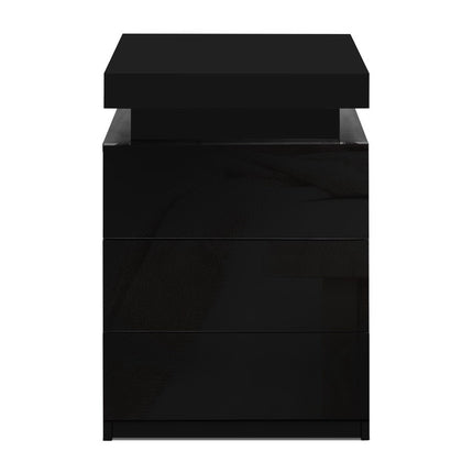 Artiss 2X Bedside Table LED 3 Drawers - COLEY Black