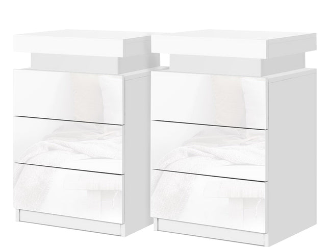 Artiss 2X Bedside Table LED 3 Drawers - COLEY White