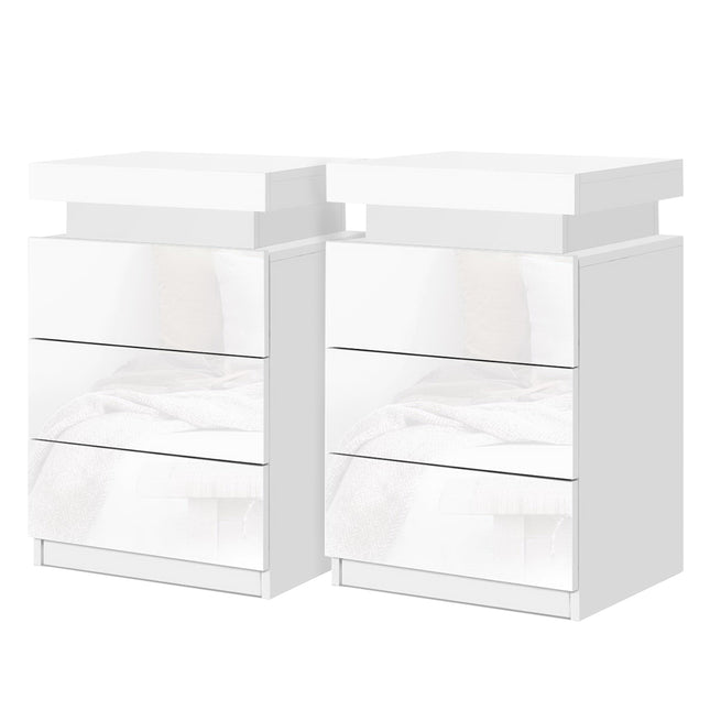 Artiss 2X Bedside Table LED 3 Drawers - COLEY White