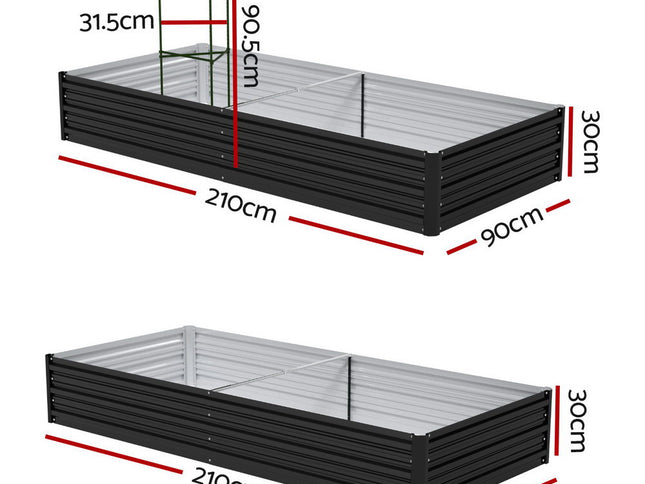 Green Fingers Raised Garden Bed 2 Pcs 210x90cm Planter Box Container Galvanised Metal Outdoor