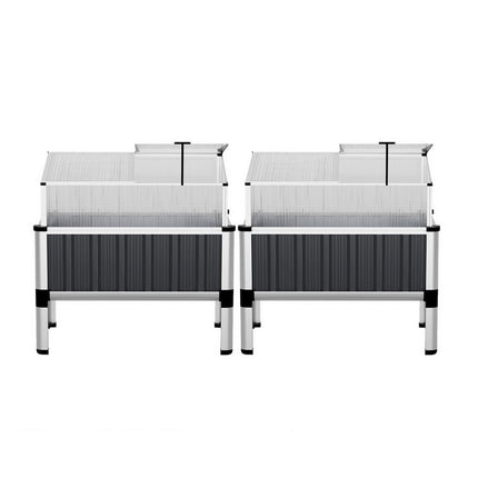 Green Fingers Raised Garden Bed x2 80x49x74cm Greenhouse Planter Box Galvanised Herb