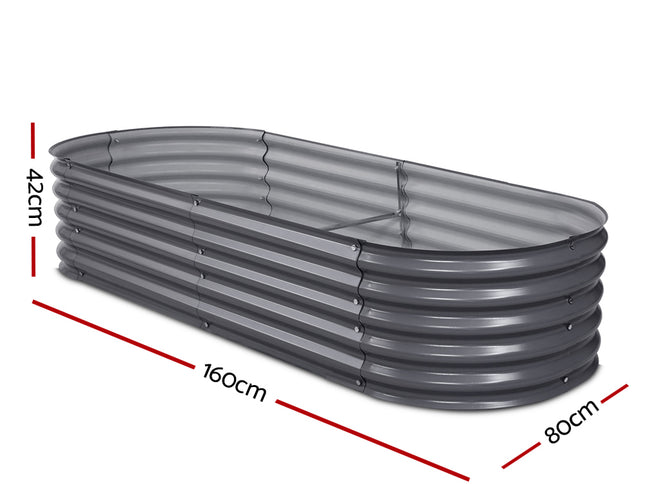 Green Fingers Garden Bed 160X80X42cm Oval Planter Box Raised Container Galvanised