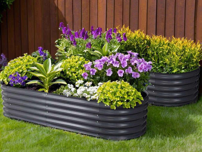 2x Green Fingers Raised Garden Bed 160X80X42cm Oval Planter Box Raised Container Galvanised