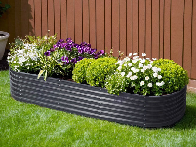Green Fingers Garden Bed 240X80X42cm Oval Planter Box Raised Container Galvanised