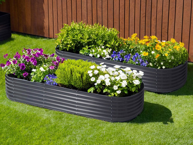 2x Raised Green Fingers Garden Bed 240X80X42cm Oval Planter Box Container Galvanised