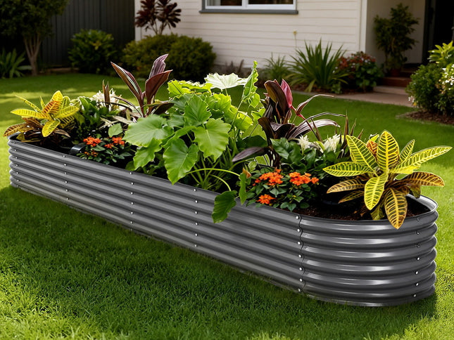 Green Fingers Garden Bed 320X80X42cm Oval Planter Box Raised Container Galvanised