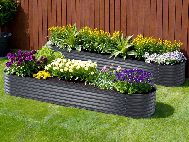 2x Green Fingers Raised Garden Bed 320X80X42cm Oval Planter Box Container Galvanised