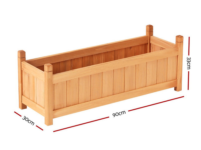 2x Green Fingers Raised Garden Bed 90x30x33cm Wooden Planter Box Raised Container Growing