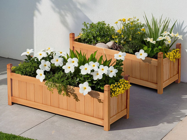 2x Green Fingers Raised Garden Bed 90x30x33cm Wooden Planter Box Raised Container Growing