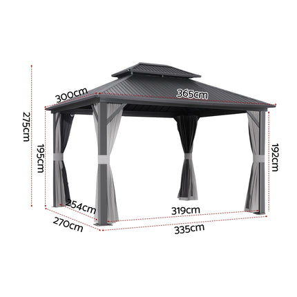 Instahut Gazebo 3x3.65m Canopy Outdoor Steel Frame Patio Tent Curtains Marquee Grey