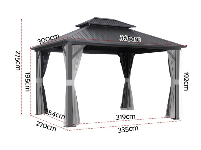 Instahut Gazebo 3x3.65m Canopy Outdoor Steel Frame Patio Tent Curtains Marquee Grey