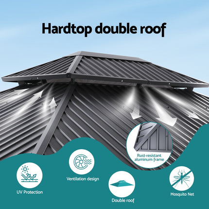 Instahut Gazebo 3x3.65m Canopy Outdoor Steel Frame Patio Tent Curtains Marquee Grey