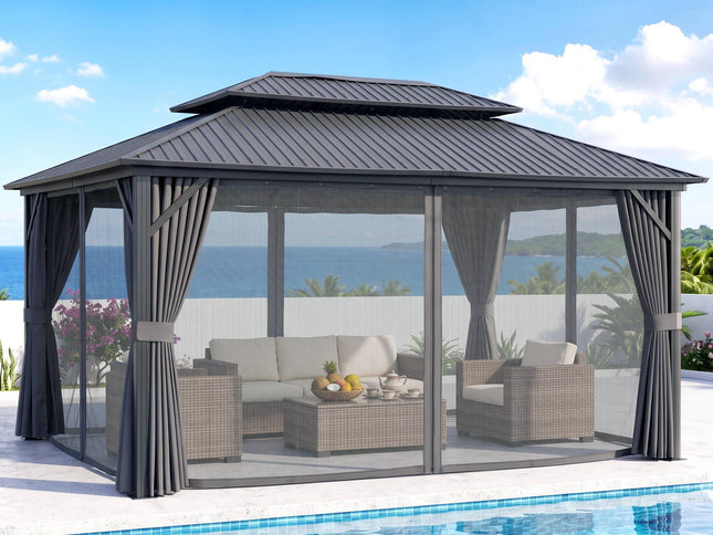 Instahut 3x4.25m Gazebo Hardtop Steel Roof Outdoor Pavilion