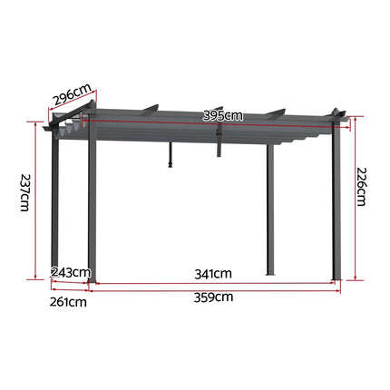 Instahut Gazebo Outdoor Garden Pergola Aluminium Frame Adjustable Canopy 3x4m Grey