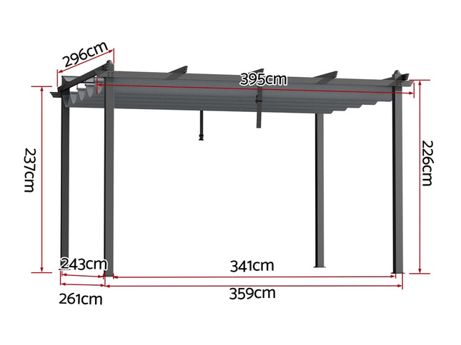 Instahut Gazebo Outdoor Garden Pergola Aluminium Frame Adjustable Canopy 3x4m Grey