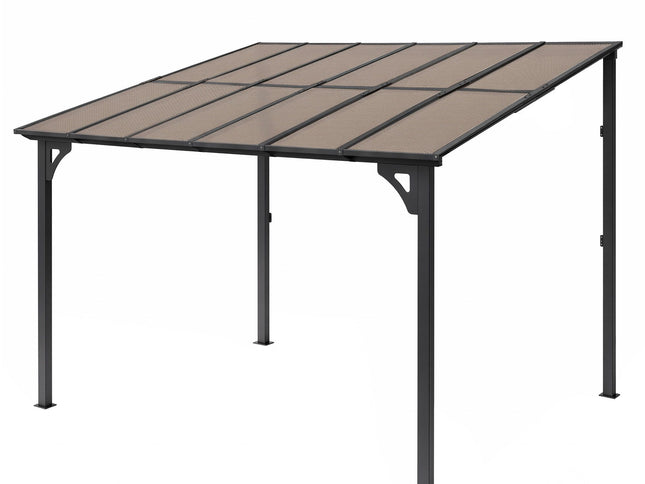 Instahut Gazebo Lean-To Pergola Garden Patio Polycarbonate 356cm X 275cm Brown