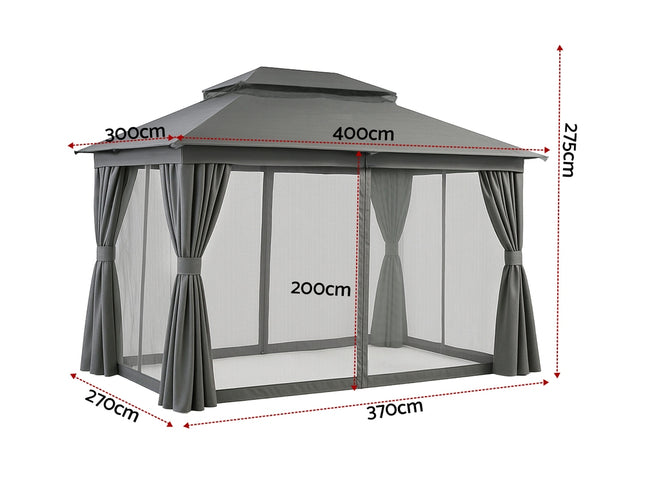 Instahut Gazebo 3x4m Canopy Outdoor Steel Frame Patio Tent Curtains Marquee Grey