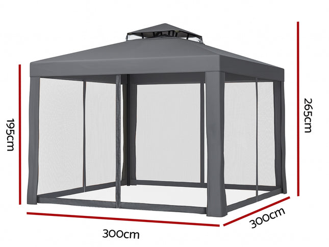 Instahut Gazebo Marquee 3m Outdoor Event Tent Camping Party Mesh Wall Canopy Grey
