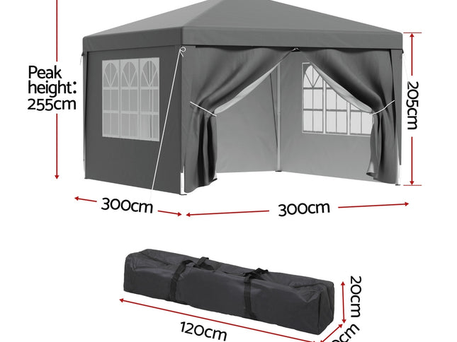 Instahut Gazebo 3x3 Pop Up Marquee Folding Tent Wedding Gazebos Camping Outdoor Shade Canopy Gray