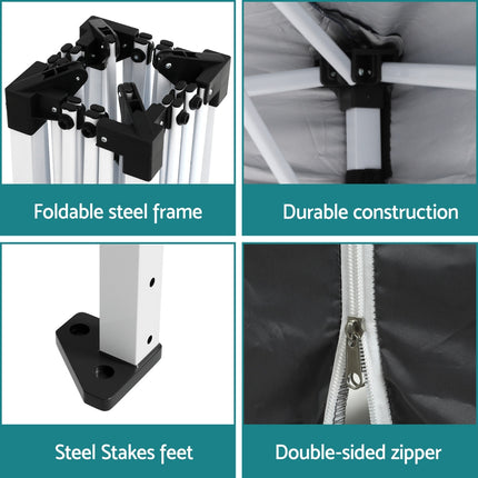 Instahut Gazebo 3x3 Pop Up Marquee Folding Tent Wedding Gazebos Camping Outdoor Shade Canopy Gray