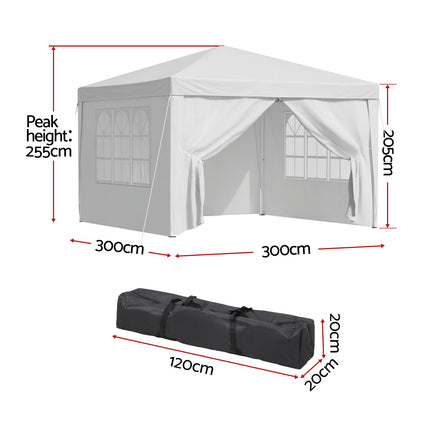 Instahut Gazebo 3x3 Pop Up Marquee Folding Tent Wedding Gazebos Camping Outdoor Canopy White