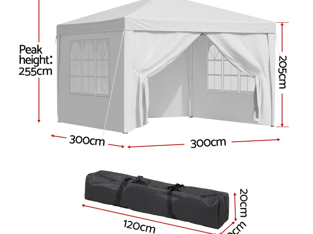 Instahut Gazebo 3x3 Pop Up Marquee Folding Tent Wedding Gazebos Camping Outdoor Canopy White