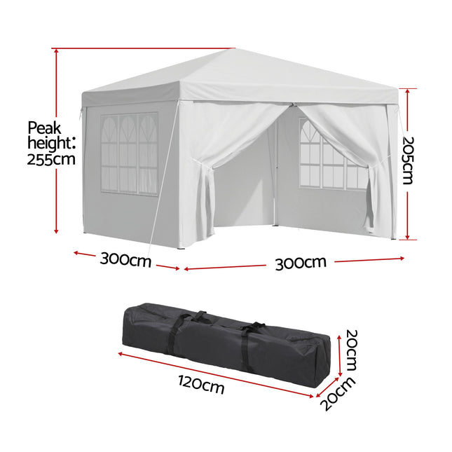 Instahut Gazebo 3x3 Pop Up Marquee Folding Tent Wedding Gazebos Camping Outdoor Canopy White