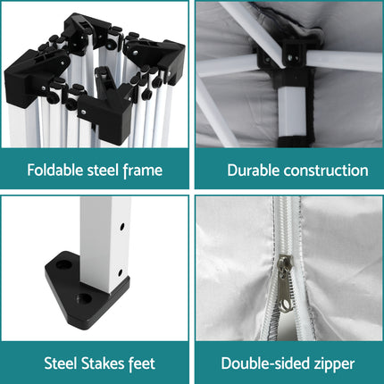 Instahut Gazebo 3x3 Pop Up Marquee Folding Tent Wedding Gazebos Camping Outdoor Canopy White