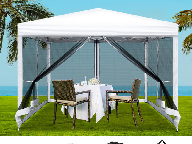 Instahut Gazebo Pop Up Marquee 3x3m Wedding Party Outdoor Camping Tent Canopy Shade Mesh Wall White