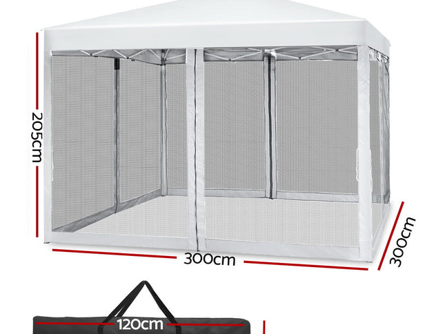 Instahut Gazebo Pop Up Marquee 3x3m Wedding Party Outdoor Camping Tent Canopy Shade Mesh Wall White