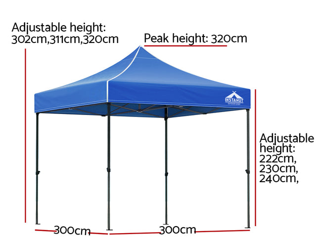 Instahut Gazebo Pop Up Marquee 3x3 Folding Tent Outdoor Camping 500D Oxford Blue