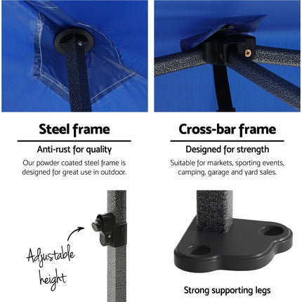 Instahut Gazebo Pop Up Marquee 3x3 Folding Tent Outdoor Camping 500D Oxford Blue