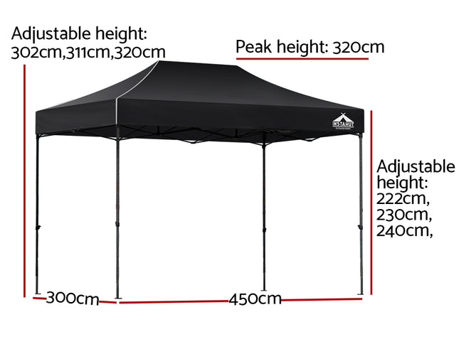 Instahut Gazebo Pop Up Marquee 3x4.5 Folding Tent 500D Wedding Camping Black