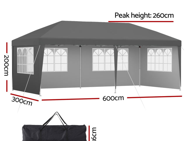 Instahut Gazebo 3x6m Pop Up Marquee Wedding Party Outdoor Camping Canopy Grey