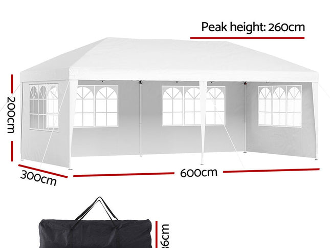 Instahut Gazebo Pop Up Marquee 3x6m Wedding Party Outdoor Camping Tent Canopy Side Wall White