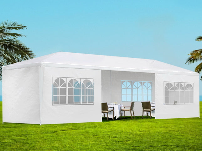 Instahut Gazebo 3x9m Marquee Wedding Party Tent Outdoor Camping Side Wall Canopy 8 Panel White