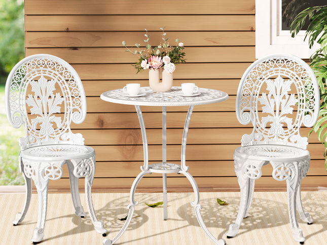 Gardeon 3PC Patio Furniture Outdoor Bistro Set Dining Chairs Aluminium White