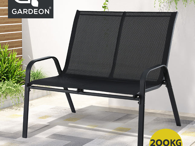 Gardeon Garden Bench Seat Steel Outdoor Patio Park Lounge Backyard Chair Black