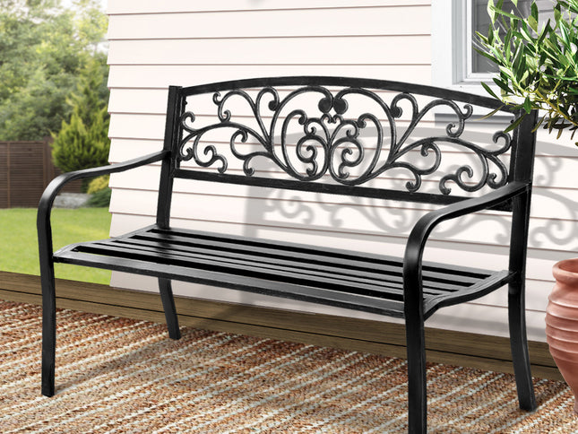 Gardeon Outdoor Garden Bench Seat Steel Outdoor Furniture 3 Seater Park Black