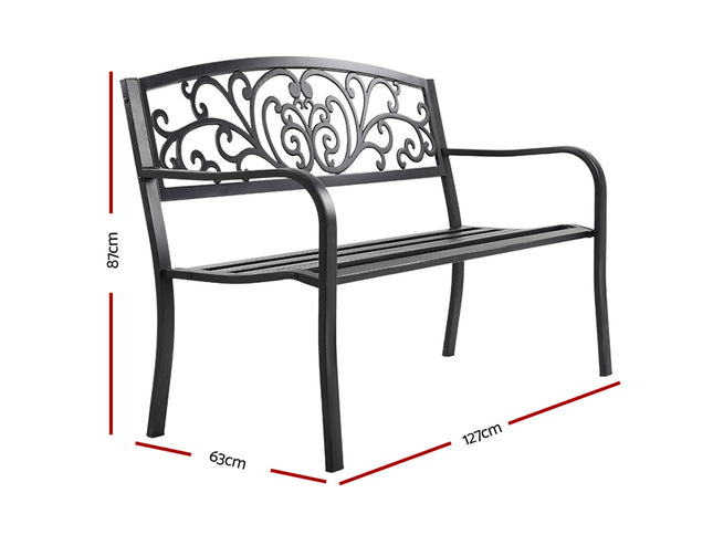 Gardeon Outdoor Garden Bench Seat Steel Outdoor Furniture 3 Seater Park Black
