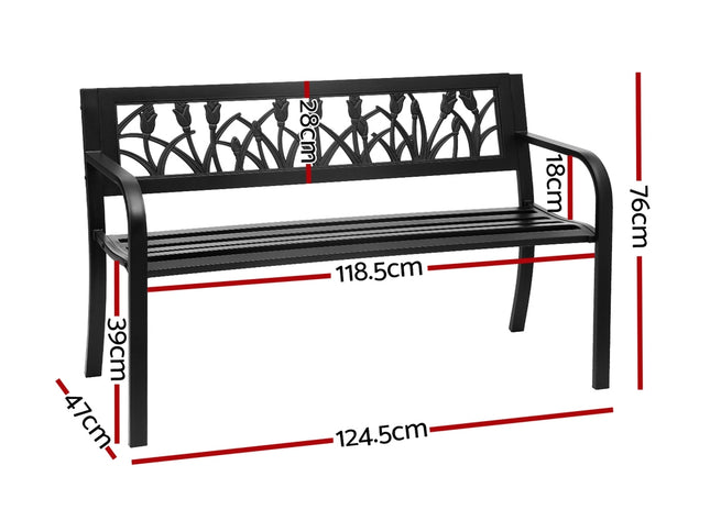 Gardeon Outdoor Garden Bench Seat Outdoor Furniture Steel 2 Seater Park Black