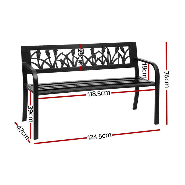 Gardeon Outdoor Garden Bench Seat Outdoor Furniture Steel 2 Seater Park Black
